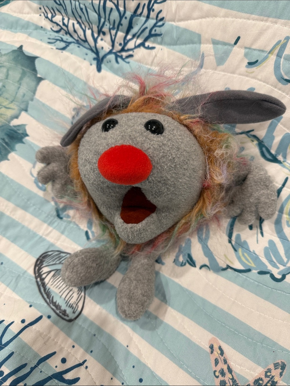 Plush Clown Doll in Red Outfit and Grey Fuzzy Puppet - Kids Toys - Picture 6 of 8